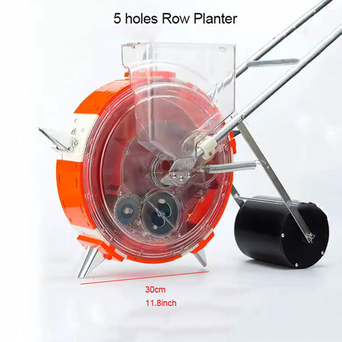 Adjustable Row Planter Seeder With Interchangeable 6 Seed Plates And Row Marker For Easy Yard Work Durable Build With Five Seeding Ports Semi Automatic Garden Seeder For Even Seed Distribution