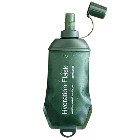 Green Foldable TPU Water Pouch Bottle For Outdoor Hydration Leakproof And Refillable Soft Flask Lightweight And Compact