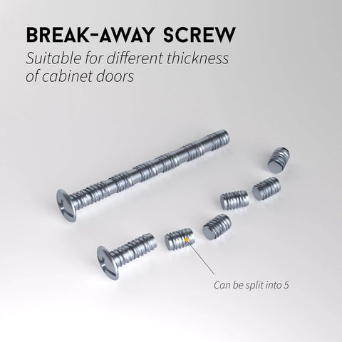 Break-away screw for 10 Pack 3 Inch Hole Center Solid Black Cabinet Handles, suitable for different cabinet door thicknesses.