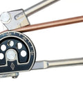 Lever Tube Bender for Five Eighths Inch Outer Diameter Tubing with integrated angle markings in use on copper tubing.