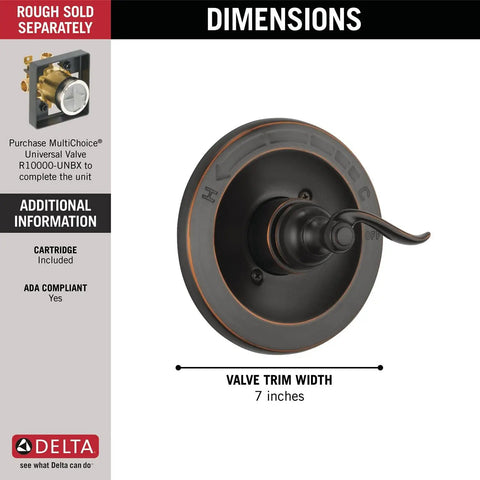 Windemere 14 Series Shower Valve Trim Kit in Oil Rubbed Bronze with single function handle, valve trim width 7 inches