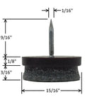 Heavy Duty Felt Nail On Glide Pads For Chairs And Tables Kick Stick Ons To The Curb With A Tight Grip Slide Like Butter On Hardwood Floors Tile Surface Protection espresso color, measuring 15/16 inch with a nail.