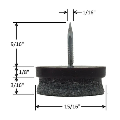 Heavy Duty Felt Nail On Glide Pads For Chairs And Tables Kick Stick Ons To The Curb With A Tight Grip Slide Like Butter On Hardwood Floors Tile Surface Protection espresso color, measuring 15/16 inch with a nail.