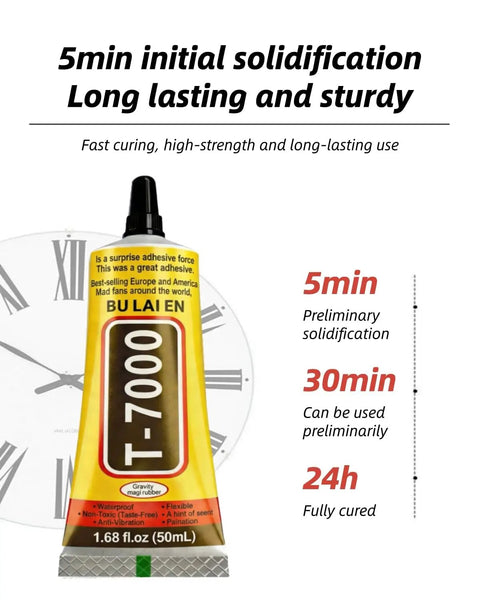 Waterproof Flexible Repair Adhesive Glue For Phone Screens And Electronics, 50 ml tube, front view with curing times.