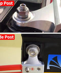Top Shelf Heavy Duty Battery Terminal Clamps For Lithium Or Agm Lead Acid Batteries Featuring Bolt Down Ends and Threaded Studs on battery posts.