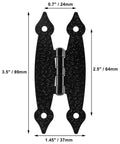 Heavy Duty 3.5 Inch Black Antique H Hinges 4 Pack Cast Iron Cabinet Hardware With Mounting Screws, shown from the front with dimensions.