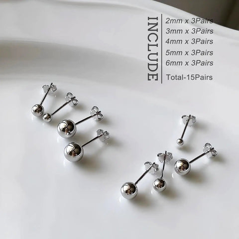 Silver 316L Stainless Steel Ball Stud Earrings Set 2mm To 6mm Range With 15 To 30 Pairs Dope Everyday Jewelry Hypoallergenic For Sensitive Skin Great Gift For Any Style, 2mm-6mm studs