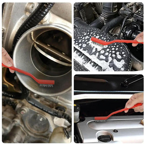 9 Piece Auto Detailing Brush Set With Soft Bristles For Interior And Exterior Cleaning Including Wheels, Vents, Seats, Engine, Carpets And More For Cars, Trucks, SUVs And Motorcycles All In One Automotive Cleaning Kit in use on engine parts