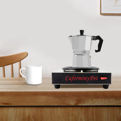 Professional Stainless Steel Coffee Warmer Plate, 80W Electric Mug Heater For Desk And Home on wooden table with white mug.