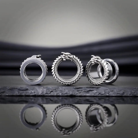 Dope Dragon Steel Ear Gauges 00G 10mm With Screw Back Stainless Steel Ear Tunnels Silver Tone With Diamond Accent Flesh Earring Plugs