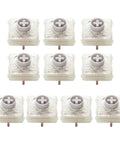 Ultra Thin Premium RGB Mechanical Switches Low Profile Linear Keys High End Custom Hot Swappable Laptop Typing Deck Silver Red Trigger 10 Pack, clear key switches with a gray stem.