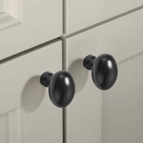Matte Black Cabinet Knobs 10 Pack Solid Zinc Alloy Handles No Fuss Easy Install for kitchen cupboards and drawers.