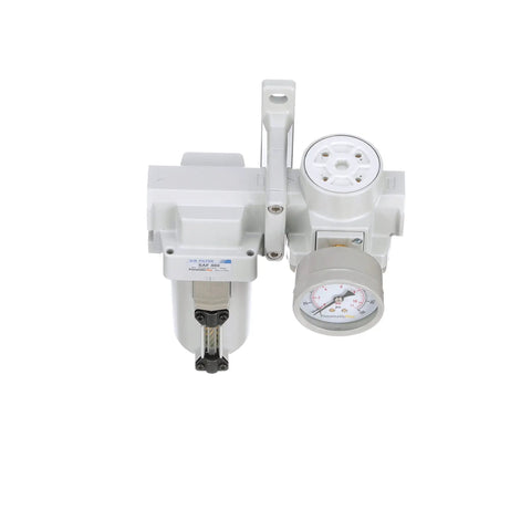 Compressed Air Filter Regulator Combo With Gauge And Metal Bowl One Half Inch NPT Manual Drain Bracket Sight Glass
