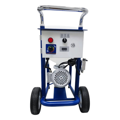 Badass Heavy Duty Putty Cement Grouting Mortar Spray Machine With 28L Hopper And 220V Power Handle front view with control panel and wheels.
