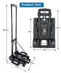 JMFOLD 70 lb folding hand truck dolly, black steel, side view with 2 wheels and folded compact chassis.