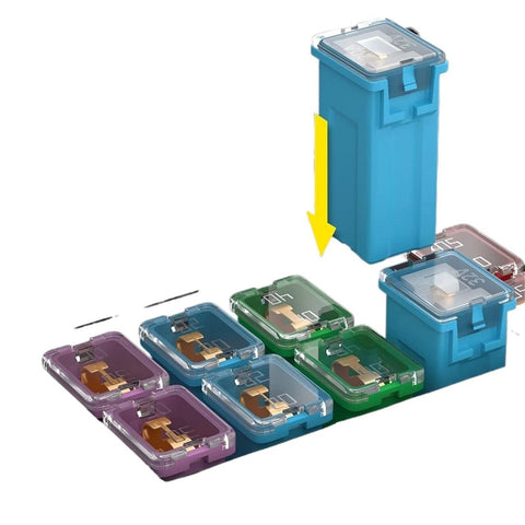 36 Piece Jcase Fuse Box Kit For Cars with high and low profile box fuses, displaying various fuses in colored casings