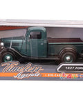 Ford 1937 Pickup Diecast Car One Twenty Four Scale Green And Black Two Tone Vintage Style Model in display box for collectors