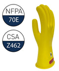 Class 0 Yellow Rubber Voltage Insulating Gloves, 11 Inch, Max Use Voltage 1000V AC / 1500V DC, With Leather Protectors
