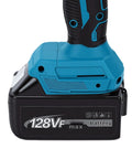 Heavy Duty Cordless Angle Grinder And Mini Circular Saw Pumping 12000 RPM battery showing 128VF max capacity for powerful cuts.