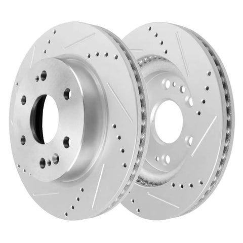 Front Brake Kit With Drilled And Slotted Rotors And Ceramic Pads For Chevy GMC Silverado Sierra 1500 Tahoe Yukon XL Cadillac Escalade ESV 13.50 Inch Rotors Replacement For Upgraded Stopping Power, image of drilled and slotted rotors