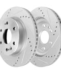 Beefed Up 8 Piece Drilled And Slotted Brake Kit With Ceramic Pads For Chevy GMC Silverado Sierra 1500 Yukon XL Escalade ESV Front 13.50 Inch