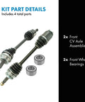 Front CV Axle Assemblies And Front Wheel Bearings Kit For 2001 Through 2006 Hyundai Santa Fe Four Piece Replacement Set