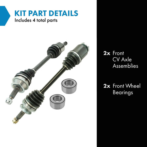 Front CV Axle Assemblies And Front Wheel Bearings Kit For 2001 Through 2006 Hyundai Santa Fe Four Piece Replacement Set