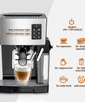 Front view of All In One Coffee Maker With Milk Frother For Espresso Cappuccino And Latte Automatic Brew System Permanent Filter No Paper Filters Needed Wake Up To Fresh Coffee Every Morning Easy To Use No Fuss Clean