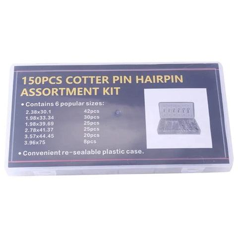 150pcs cotter pin hairpin assortment kit with sizes in plastic case, part of Beefed Up Cotter Pin Set 2 3 4 R Type Split Fasteners Steel Kit