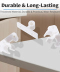 No Sweat Heavy Duty White Cabinet Door Retainer Ball Catch 5 Pack Smooth Push Latch Rock Solid Abs Plastic Quick Fix For Kitchen Or Closet Doors Ready To Go, showing durable white plastic latches on a countertop.