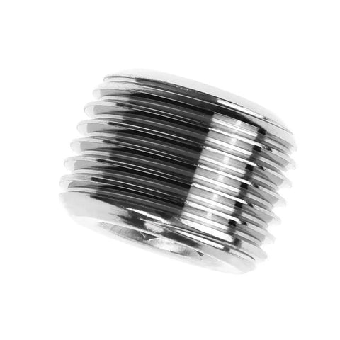 Close-up of a stainless steel pipe plug from 12 Piece Stainless Steel Heavy Duty Male Thread Internal Hex Head Pipe Plug Fittings Set.