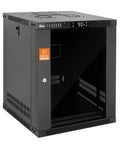 Solid As A Rock 12U Wall Mount Server Cabinet With Clear Glass Door And Auto Thermostat Space Saving 19 Inch Gear Rack showing side view and internal space.