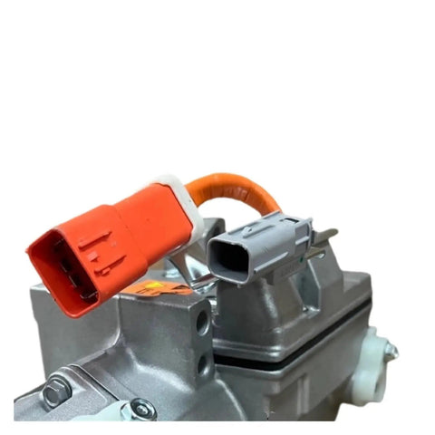 Close-up of Top Tier Electric Air Conditioning Compressor connectors for Tesla Model S 2014 to 2016 showing electrical ports.