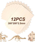 Basswood sheets, front view, 12 pcs, 300x200x2.5mm unfinished for laser cutting and crafts