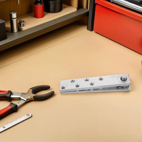 Heavy Duty 360 Degree Hidden Pivot Door Hinges For Wooden Cabinets And Secret Bookcase Doors, visible on a workbench.