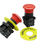 Red 22mm Mushroom Emergency Stop Push Button Switch 2NC Latching With Panel Mount 660V AC 10A 2 Pack with yellow emergency ring