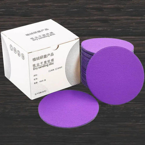 Get Ready For Some Serious Sanding With These 100 Piece 5 Inch Grit 80 To 600 Wet Dry Sanding Discs in purple for wood and metal.