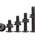 Black 304 Stainless Steel M6 Cross Head Screws With 12mm Flat Head And Flange Nuts Kit, 30 Sets, Heavy Duty, different sizes shown