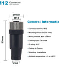 Diagram of M12 5 Pin Male And Female Panel Mount Circular Aviation Connector with dimensions and specifications