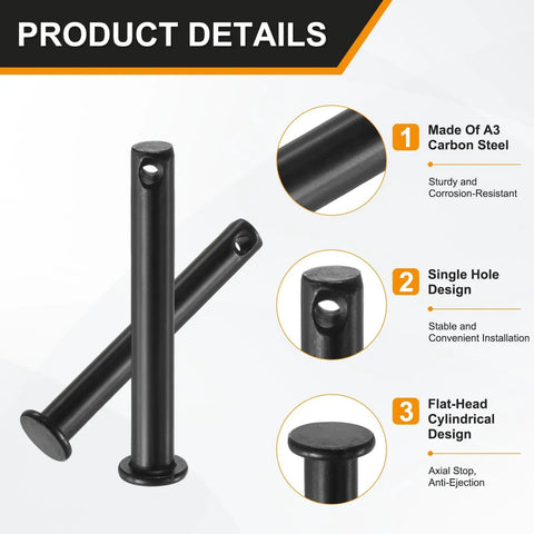Four Pack M6x45mm Black Clevis Pins With Single Hole For Quick Connectors Heavy Duty Use In Agriculture Aviation Construction Mechanical Linkages Rigging And Furniture Assembly, A3 carbon steel