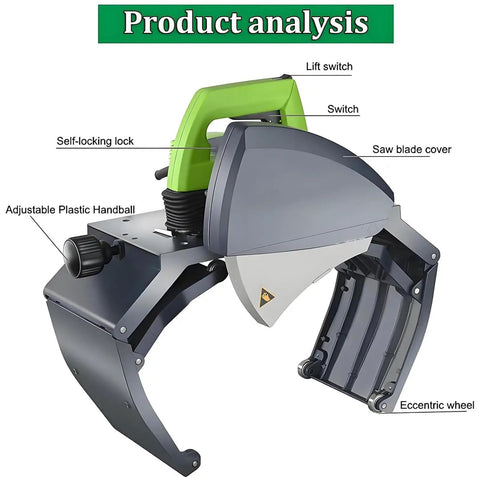 Boss Level Automatic Pipe Cutting Machine with Precision Rail Guide for Steel and Plastic ZD400 Heavy Duty Electric Power Tool features labeled.