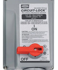 Heavy Duty IEC Pin And Sleeve Receptacle 100Amp 3Phase 600V Screw Mount gray enclosure with red OFF switch for jobsite use.