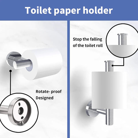 Six Piece Brushed Nickel Bathroom Hardware Set With Wall Mount Includes 23 Inch Towel Bar 17 Inch Towel Bar Toilet Paper Holder Towel Ring And 2 Hooks Made From SUS304 Stainless Steel Built Tough Rust Resistant For A Modern Bathroom Upgrade toilet paper holder design details