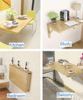 Fold Away Wall Table In Natural Wood, 31.4 By 23.6 Inches, Grab-And-Go Space Saving Countertop For Laundry, Kitchen, Or Workshop