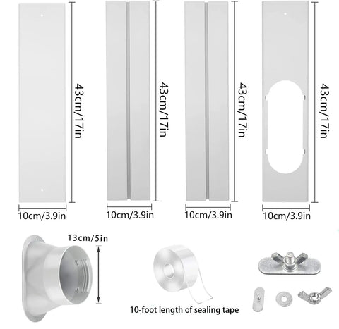 Portable Air Conditioner Window Vent Kit with 5 Inch Exhaust Hose, sealing plates, tape, and connection components