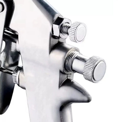 Close-up of High Output Pneumatic Paint Sprayer Featuring 400 Ml Top Cup Air Spray Gun adjustment knobs for precise control.