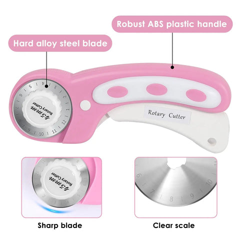 45mm Rotary Cutter Set With 5 Extra Blades For Fabric Leather Crafting Sewing And Quilting Ergonomic Grip
