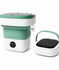 Compact Portable Foldable Washer With Amped Up Motor And Three Wash Cycles, 16L size, green and white color, ideal for small spaces.