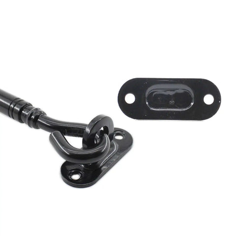Two Pack Hook And Eye Latch Set Heavy Duty Stainless Steel Gate Latch Lock For Sliding Barn Doors Windows Shutters Garage Fence Closet And Shed Doors With Screws 4 Inch Black close-up.