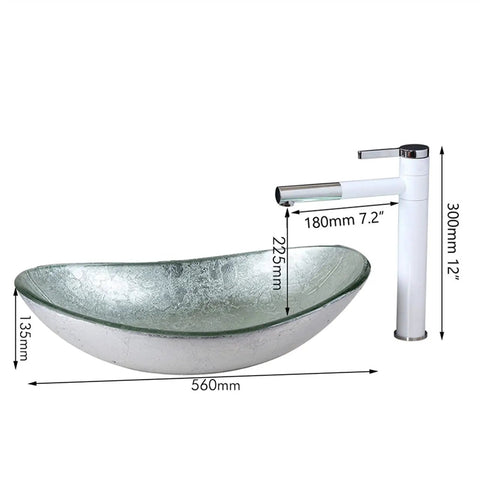 USZWBY Bathroom Vessel Sink Tempered Glass Vessel Sink and Faucet Combo Bathroom Washbasin Bowl Sink with dimensions 22"×8.8"×5.3".